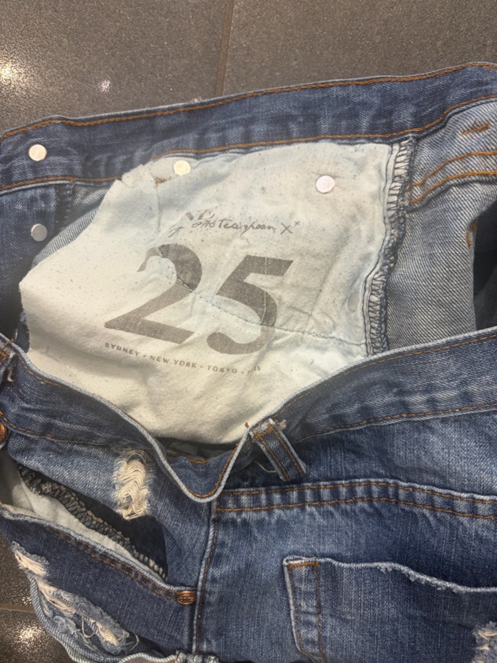 One Teaspoon Distressed Blue Denim Jean Shorts - Picture 5 of 5